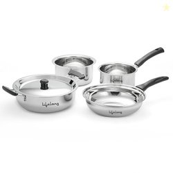 Lifelong 4 Pc Stainless Steel Cookware Set | 2.2L Kadhai with Lid 22cm
