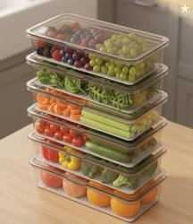 ANNEX Plastic Fridge Container - 1500 ml(Pack of 6, Transparent)