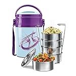 Milton Odyssey Insulated Tiffin, 5 Stainless Steel Containers, 360 ml Each, Blue | PU Insulated | Food Grade | Easy to Carry | Hot & Cold | Office | Outdoors