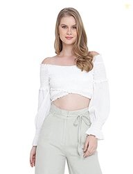 oxolloxo Women Regular Fit Polyester Bell Sleeves Solid Casual White T