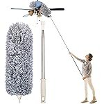 SR Microfiber Feather Duster Bendable & Extendable Fan Cleaning Mop with Long Rod100 inches Expandable Pole Handle Washable Duster for High Ceiling Fans,Window Blinds, Furniture