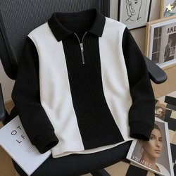 KAJARU Men Solid Zip Neck Cotton Blend Black T-Shirt