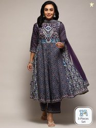 Biba Ethnic Motifs Printed Pure Cotton Anarkali Kurta & Palazzos With
