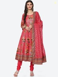 Biba Women Fuchsia Floral Printed Panelled Kurta with Churidar & With