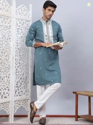 Jompers Floral Embroidered Mandarin Collar Sequinned Silk Cotton Kurta