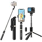 Portable Selfie Stick,Handy Tripod with Detachable Wireless Remote&Mini Tripod Stand for iPhone 13 12 11 Pro Xs Max Xr X 8 7 6 Plus,Smartphone (Without Light)(Black) Pack of 1