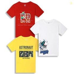 Nusyl Boys Red & Yellow & White Text & Graphic Printed Half Sleeves T-