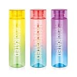 ATTRO Glitz 1000ml Dual Color Round Plastic Water Bottle Fridge Bottle â Wide Mouth, BPA-Free, Leakproof, Ideal for Gym, Office & Travel Set Of 3- Assorted