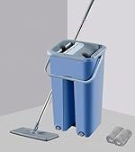 Moppers for Cleaning Floor| Mop Bucket for Home & Kitchen| Flat Mop with Telescopic Mopping Stick| Floor Cleaners Pocha Mob for Wet & Dry Cleaning Supplies with 2 Microfiber Pad| Small Blue