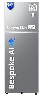 Samsung 330 L, 3 Star, Convertible 5-in-1, Digital Inverter, Frost Free Double Door, WiFi Enabled Bespoke AI Refrigerator (RT34DG5A4DS8HL, Elegant Inox, Silver)