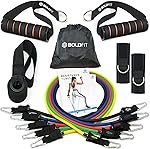 Boldfit Resistance Band Set with Handles, Portable Toning Tubes with Door Anchor & Foam Handles. Resistance Tube Kit with Bag and Ankle Straps Included. (11 Pieces Tube Set), Multicolor, L