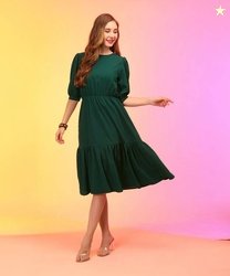 Globus Women Fit and Flare Green Midi/Calf Length Dress