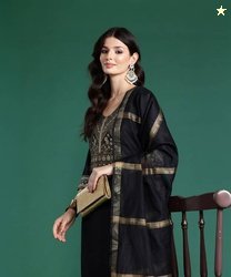 Indo Era Women Cotton Blend Kurta Palazzo Dupatta Set