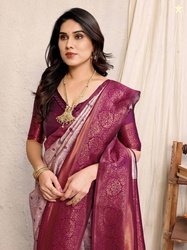 AVANTIKA FASHION Woven Kanjivaram Pure Silk, Art Silk Saree(Purple)