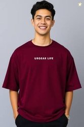 UrGear Men Solid Round Neck Cotton Blend Maroon T-Shirt