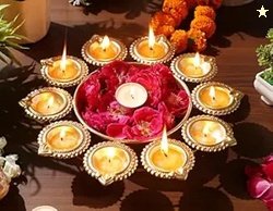 R Ayurveda Copper Decorative Metal Diya Traditional Diya Urli Tealight