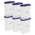 Solimo Modular Plastic Storage Containers with Lid | Airtight | BPA-Free | Set of 6 | 2.4 L (Blue)