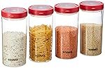 Solimo Twist & Lock Plastic Storage Container Set, 1400 ml, Set of 4, Red