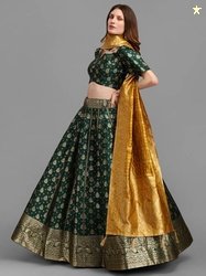 PURVAJA Printed Semi Stitched Lehenga Choli(Dark Green)