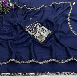 V AMAN FASHION Embroidered, Solid/Plain Bollywood Silk Blend Saree(Dar