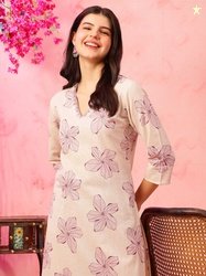 Anouk Rustic Floral Printed V-Neck Cotton Straight Kurta