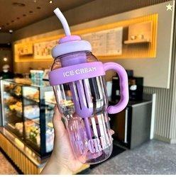 QWLEKSH Water Bottle with Straw and Handle| Transparent Tumbler Ice Cr