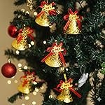 eCraftIndia Merry Christmas Bells (Set of 6) Golden Jingle Bells with Red Ribbon | Christmas Tree Decoration Items | Xmas Gifts Ornaments Props Decorations for Home Church