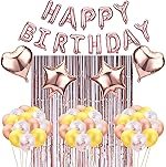 Rose Gold Birthday Party Decorations Set for Girls Or Women | Birthday Banner,Rose Gold Fringe Curtain,Heart Star Foil Confetti Balloons for All Ages Birthday Party Supplies