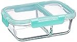 Solimo Microwave Safe Two Compartment Lunch Box Set for Office|Borosilicate Glass|Safety Lock Airtight Tiffin Containers(540 Ml)|Transparent|Slim Design