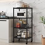 HOME CUBE 4-Tier Storage Shelf with Plastic Shelves with Wheels Kitchen Organizer Rack Microwave Stand Bookshelf Standing Shelf Units Multipurpose Storage Rack for Living Room – 50x35x112 cm