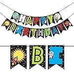 Wobbox Birthday Bunting Banner Multicolor Happy Birthday Star and Moon Theme, Party Decoration Set of One, Pre-Strung Decor