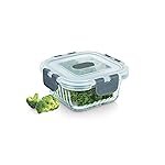 Treo By Milton Clip Fresh RIB Square 320 ml Premium High Borosilicate Glass Container â Airtight, Leak-Proof, Microwave & Dishwasher Safe with Air Vent, Stackable & 100% Food Safe Design