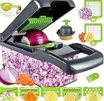 16 in 1 Vegetable Chopper â Multifunctional Onion Cutter with 12 Blades, Copper-Infused Kitchen Tool, Bread Slicer & Dicer (Gray, QCQ)