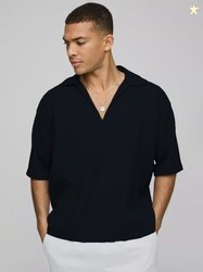 TRAQUILA HIP-HOP Ribbed Polo Collar Relaxed Fit T-shirt