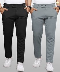 VeBNoR Pack of 2 Men Regular Fit Black, Grey Lycra Blend Trous...