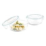 Signoraware Lock N Store Round Glass Container Set| Microwave Safe| Easy Locking Clips| Airtight & Leakproof| Ideal for Office, Travelling & Outdoors (620ml + 400ml| Set of 2| Clear)