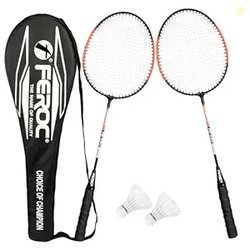 FEROC 2 Pieces Aluminium Badminton Racket with 3 Pieces Feather Shuttl