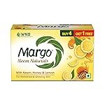 Margo Neem Naturals Soap with Goodness of 1000 Neem Leaves (100gm X Pack of 5) | Enriched With Honey & Lemon | Soap for Refreshed & Glowing Skin [100GM X 5]
