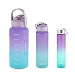 CELLO All Day Large Water Bottle, Purple | Set of 3 (310ml, 790ml, 2085ml) | Leakproof, Easy to Carry, Lightweight | Gym Workout Water Bottle For Fitness, Office, School, Sports & Outdoor Hydration