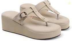 HARSHUDREAM Women Wedges Sandal(Off White , 4)