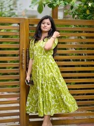 Luminary Printed Viscose Rayon Stitched Anarkali Gown(Green)