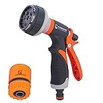 Garbnoire 8 in 1 Heavy Duty Hose Nozzle Water Spray High Pressure for Gardening, Flower, Plants, Lawn, Multi Functional Cleaning, Showering Pet & Wash Cars,8 Pattern Orange Gun, Pack of 1, ABS plastic