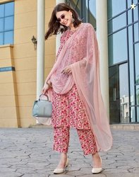 Samah Women Viscose Rayon Kurta Pant Dupatta Set