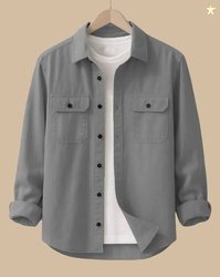 DEEMOON Men Regular Fit Solid Button Down Collar Casual Shirt