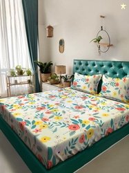 KLOTTHE Royal Passion White Floral Cotton 300 TC King Fine Bedsheet wi