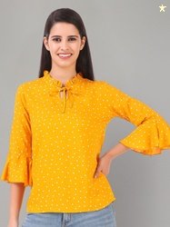 Zuvino Polka Dot Print Tie-Up Neck Bell Sleeve Top