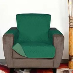 1 Seater Polyester Sofa Cover, Emerald and Light Green Reversible Quil