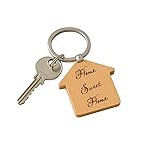 Giftana Home Sweet Home Wood Keychain for Men and Women, New House Keyring, Housewarming Gifts Key Chain Real Estate Gifts Buying and Selling Keychain (Beige)