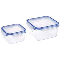 Amazon Brand - Solimo Square Glass Storage Container Set, Set of 2, Tr
