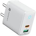 Portronics 35W Adapto 35B Dual Port Fast Charging Adaptor with Type C PD Port & USB-A Port, LED Indicator, PPS Technology, 18W USB Output, Supports iPhone, Samsung & Other Android Devices(White)